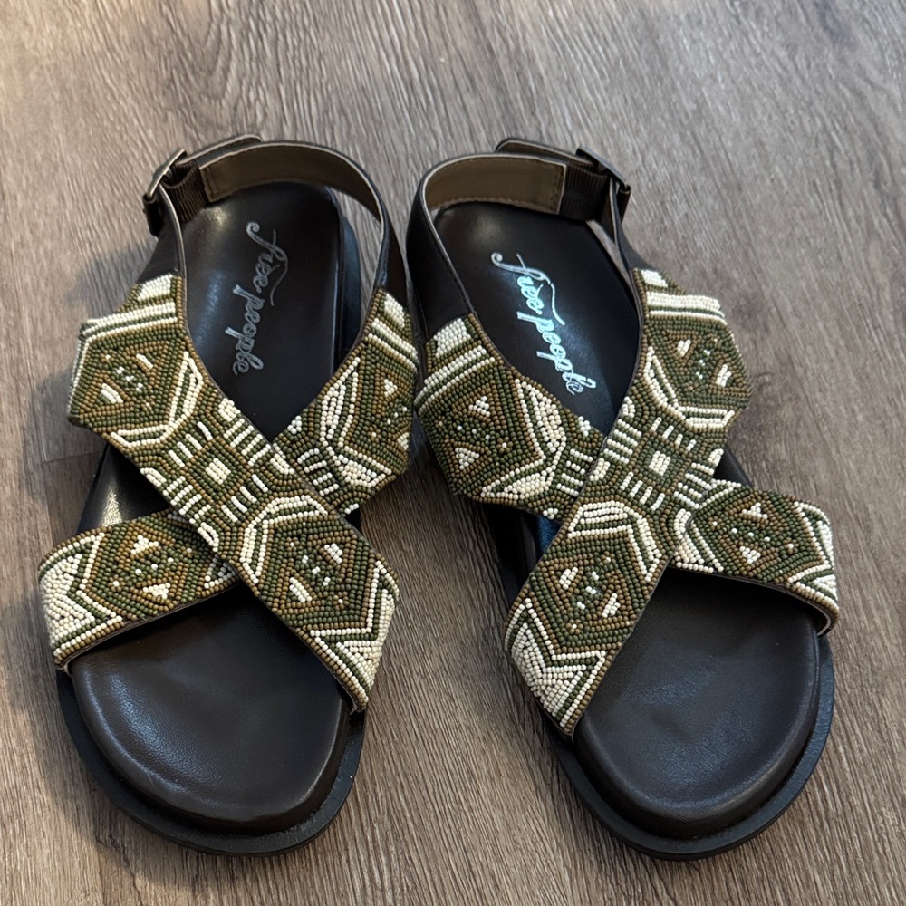 Free People Beaded Sandals Olive